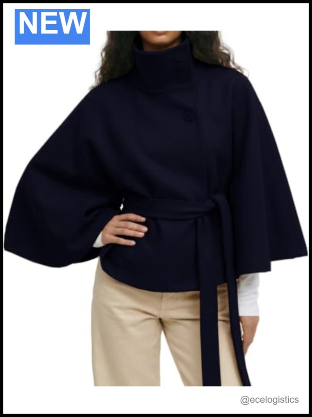 Wool Blend Cape Coat Women Batwing Sleeve Poncho Peacoat Winter